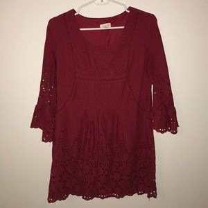 Tea & Cup Embroidered Red Dress